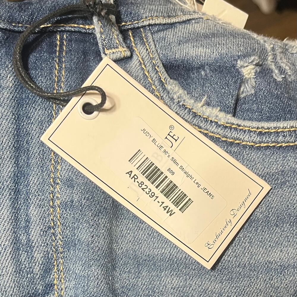NWT Judy Blue 90s Straight Leg High Waist Distressed Jeans 14W Stretch Boho $73 - Picture 8 of 10